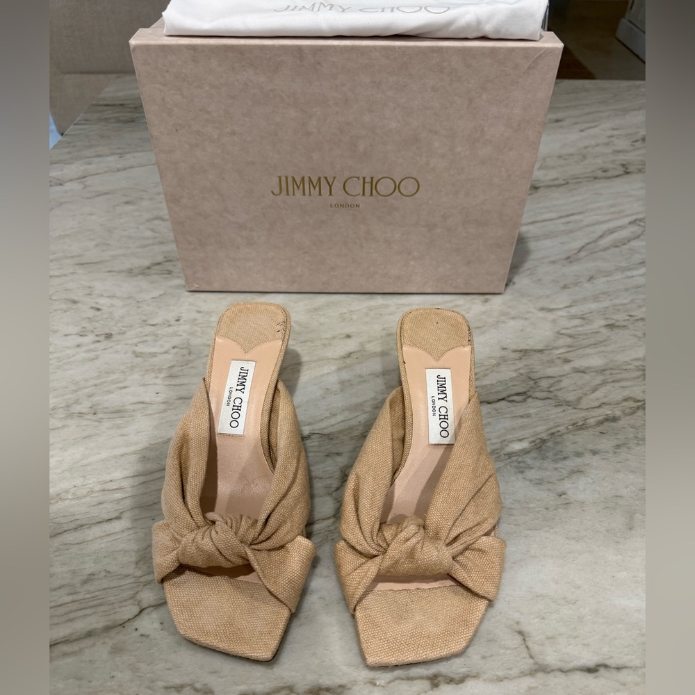 Jimmy Choo Avenue 50 Kitten Heel Knot Slide Sandals in Ballet Pink